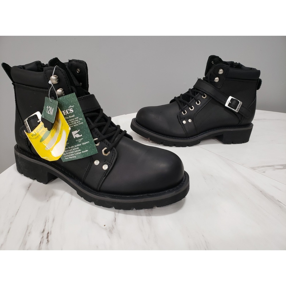 NEW MENS 12 RIDE‎ TECS Lace Zipper 6" Biker Motorcycle Riding Boots Black